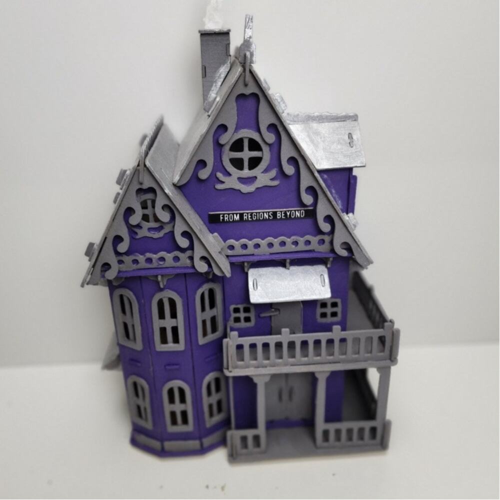 Wooden Purple, Gray & Silver Victorian Haunted Halloween Decor Dollhouse
